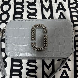 Marc Jacobs Snap Shot - Silver Croc-Embossed Crossbody Bag